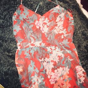 Red Flower printed long dress.